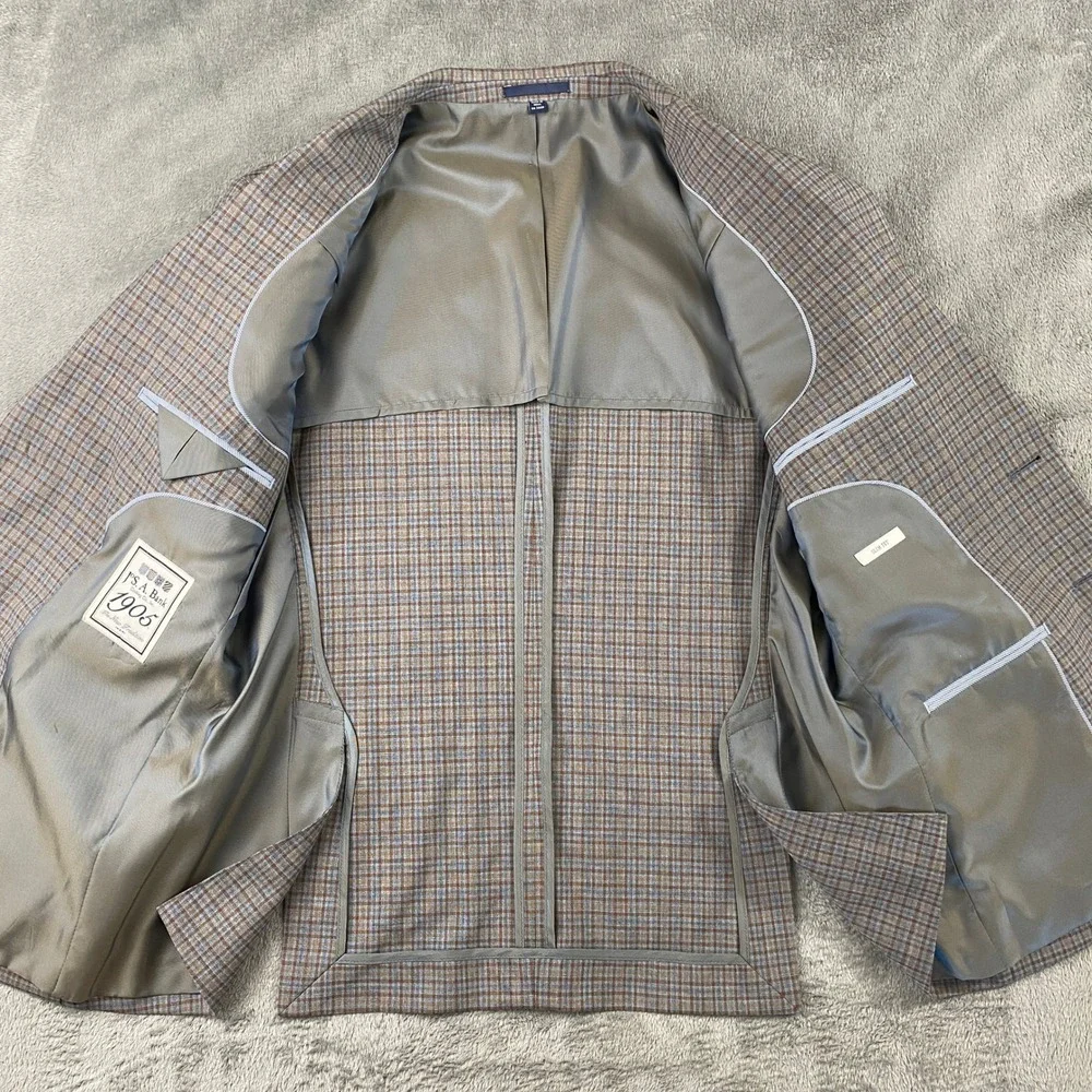 Jos A Bank Sport Coat Mens 40S Brown Blue Plaid 1905 Slim Fit Wool Blazer Preppy